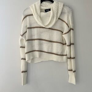 by&by Juniors Womens Cowl Neck Long Sleeve Striped Pullover Sweater ivory small